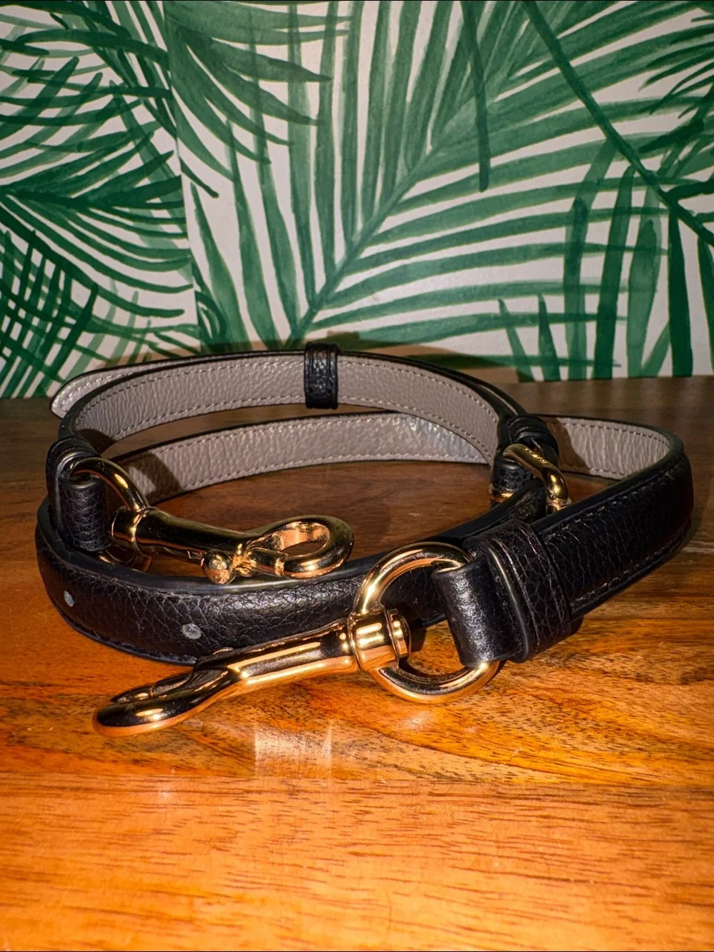 Coach Black/Gray Pebbled Leather Brass Clip On Bag Replacement Strap